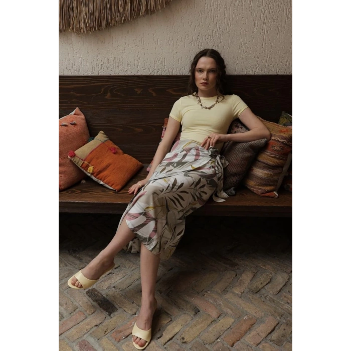 Desenli Viskon Etek - Gri