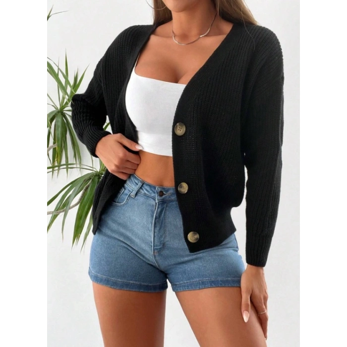 Düğme Detay Triko Bluz