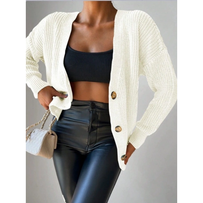 Düğme Detay Triko Bluz