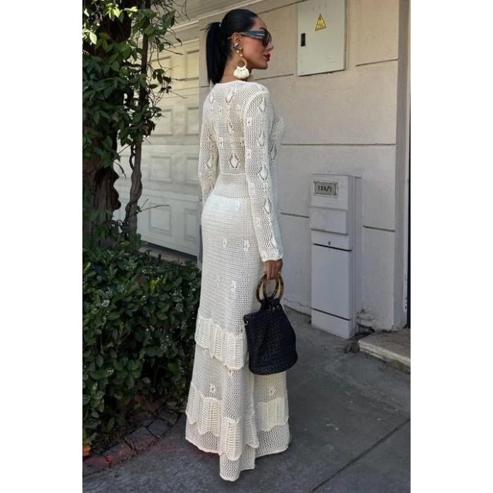 Düğme Detaylı Ve Kat Etekli Etnik Elbise 2859