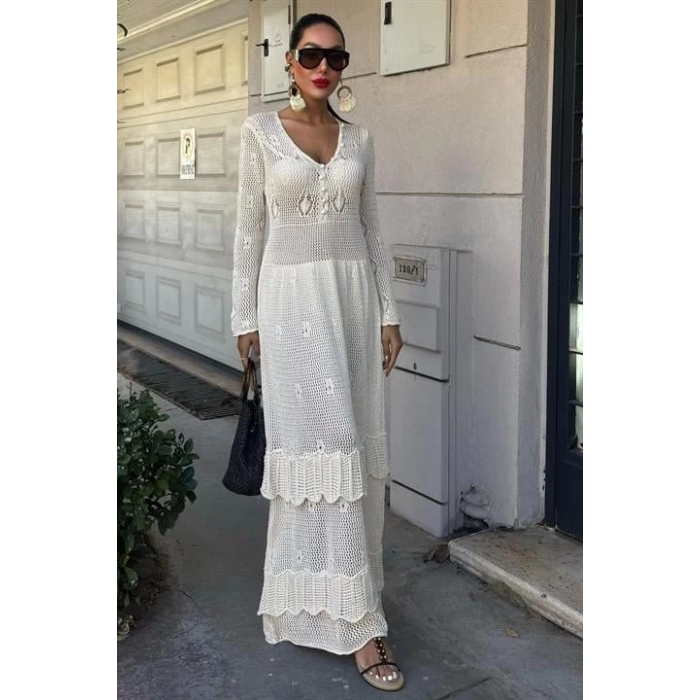 Düğme Detaylı Ve Kat Etekli Etnik Elbise 2859