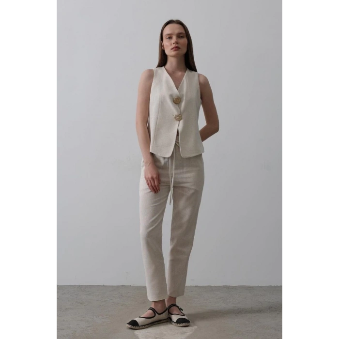 Düğme Detaylı Yelek - Krem