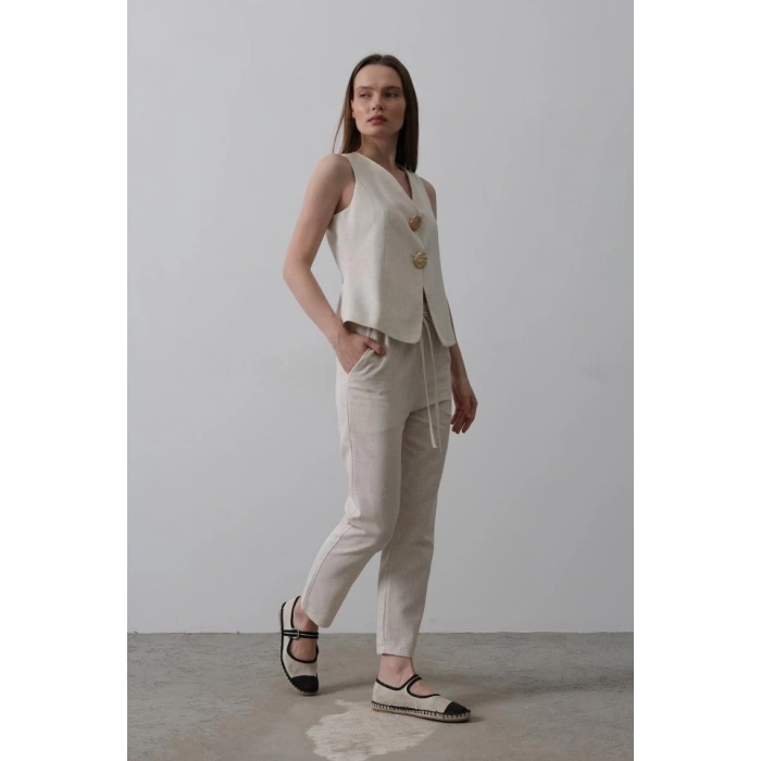 Düğme Detaylı Yelek - Krem