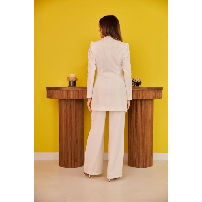 Ekru Blazer Düğmeli Ceket