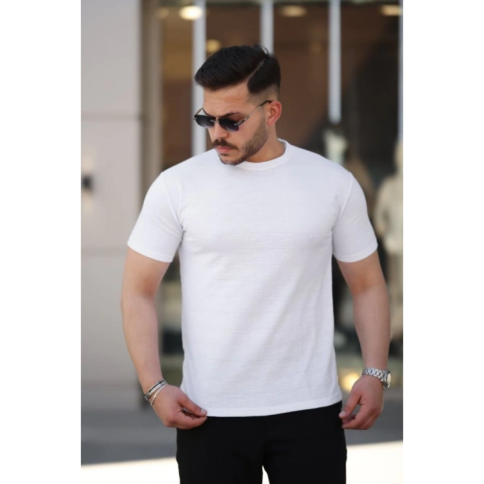 Erkek Ağaç Kabuğu Desenli Kısa Kollu T-shirt