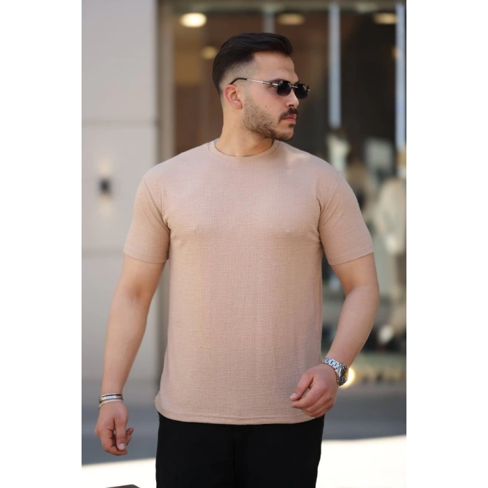 Erkek Ağaç Kabuğu Desenli Kısa Kollu T-shirt