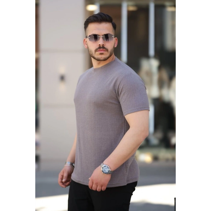 Erkek Ağaç Kabuğu Desenli Kısa Kollu T-shirt