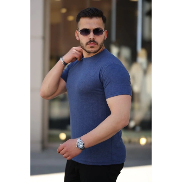 Erkek Ağaç Kabuğu Desenli Kısa Kollu T-shirt