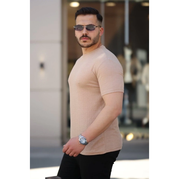 Erkek Ağaç Kabuğu Desenli Kısa Kollu T-shirt