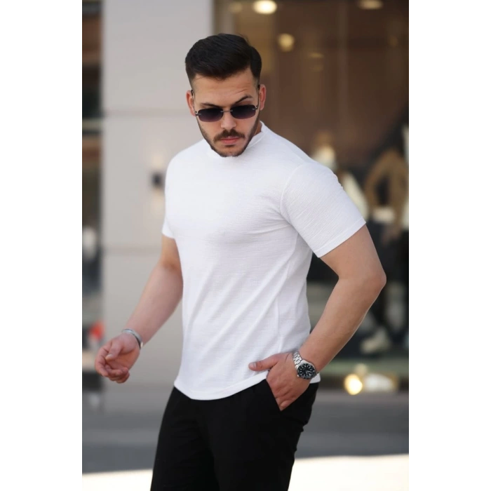 Erkek Ağaç Kabuğu Desenli Kısa Kollu T-shirt