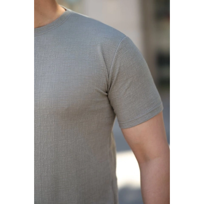 Erkek Ağaç Kabuğu Desenli Kısa Kollu T-shirt