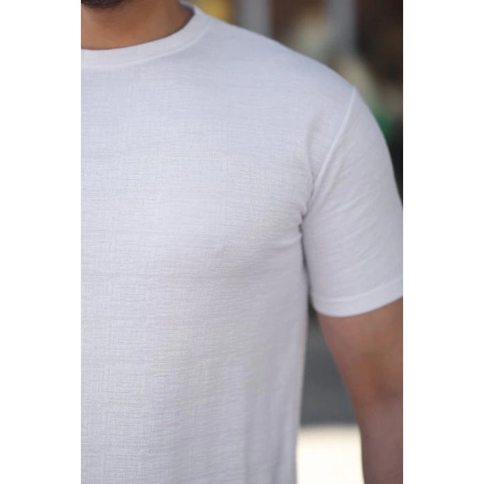 Erkek Ağaç Kabuğu Desenli Kısa Kollu T-shirt