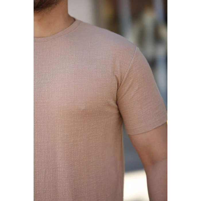 Erkek Ağaç Kabuğu Desenli Kısa Kollu T-shirt