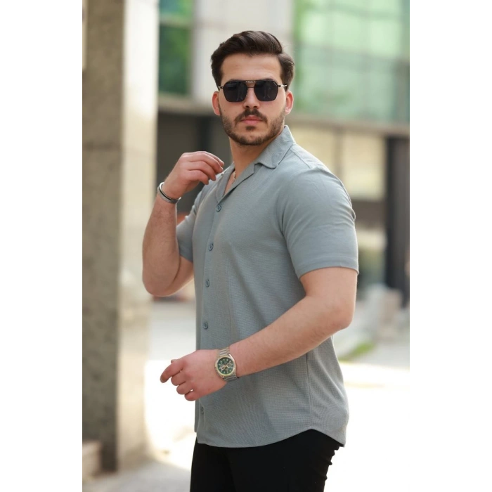 Erkek Apaç Yaka örme Kumaş Kısa Kollu Gömlek