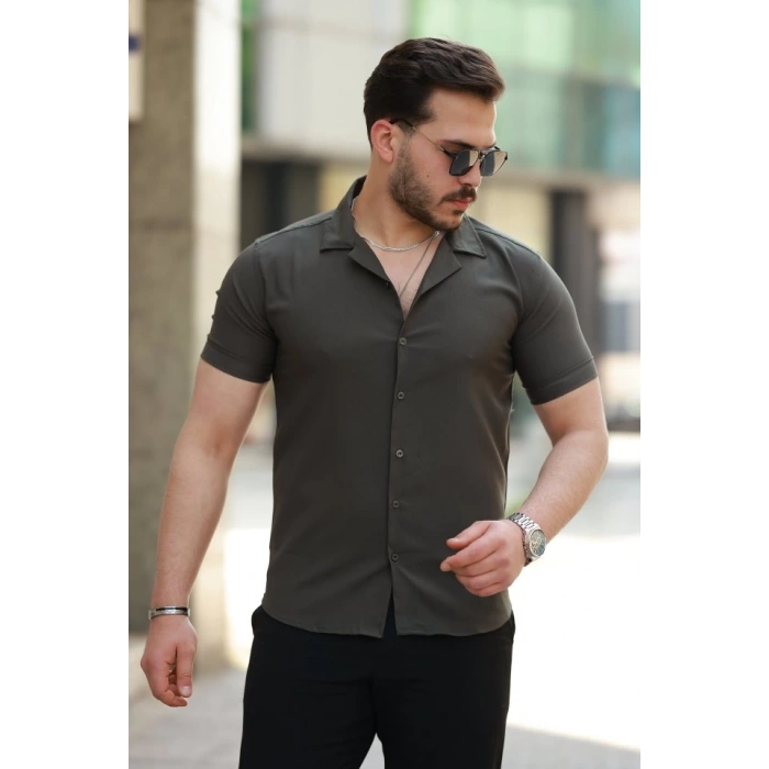 Erkek Apaj Yaka Kısa Kollu Gömlek