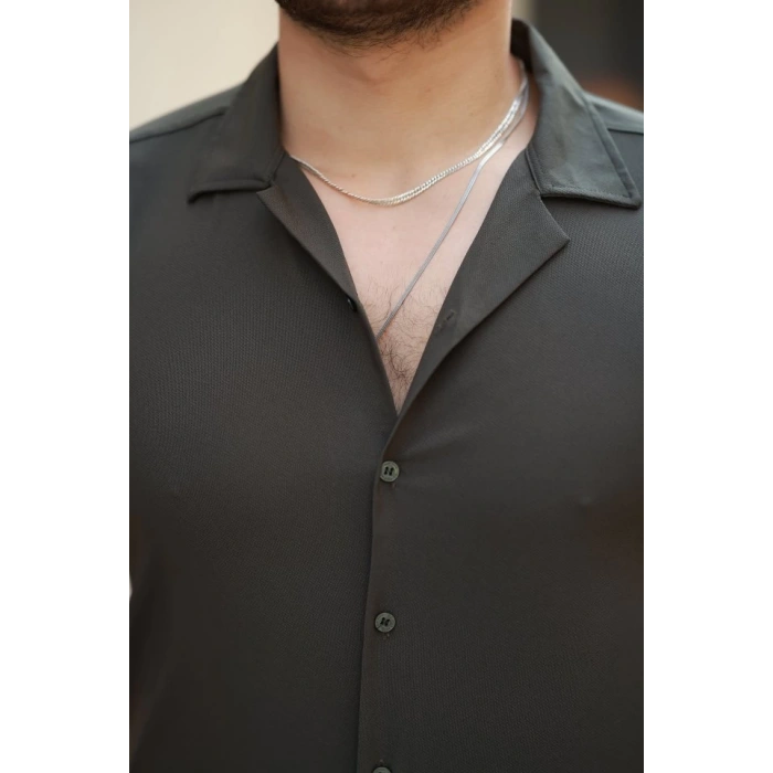 Erkek Apaj Yaka Kısa Kollu Gömlek