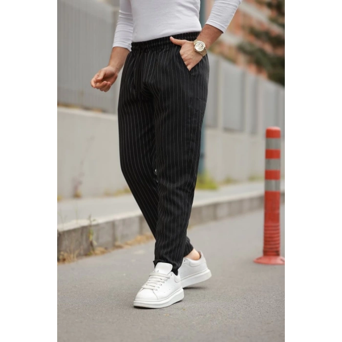 Erkek Beli Bağcıklı çizgili Pantolon