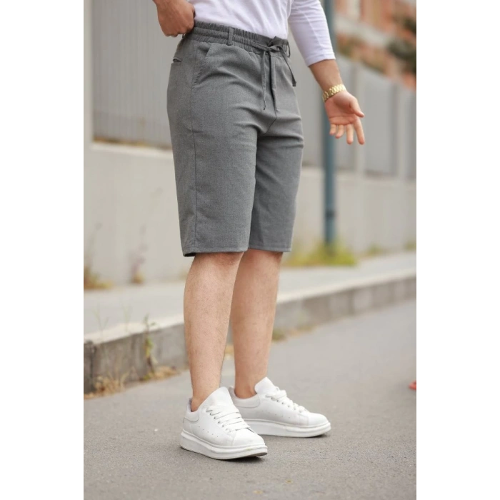 Erkek Beli Bağcıklı Ve Düğmeli Bezayağı Kumaş şort