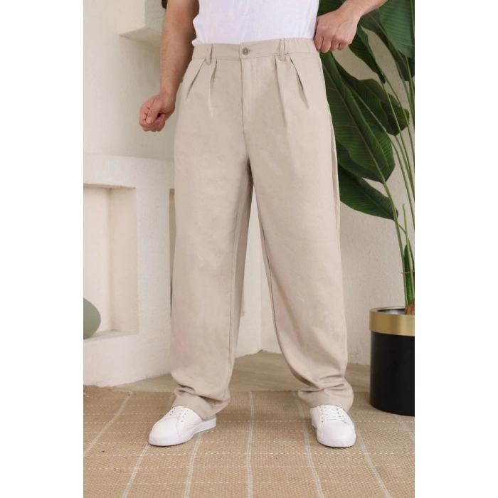 Erkek Beli Lastikli Pileli Baggy Pantolon