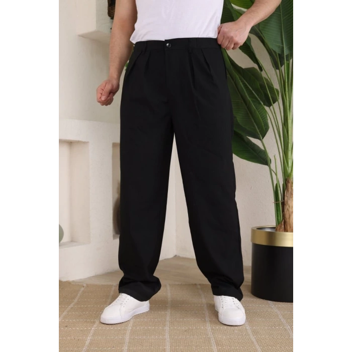Erkek Beli Lastikli Pileli Baggy Pantolon