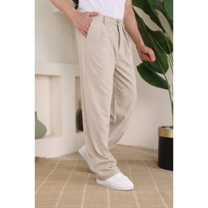Erkek Beli Lastikli Pileli Baggy Pantolon