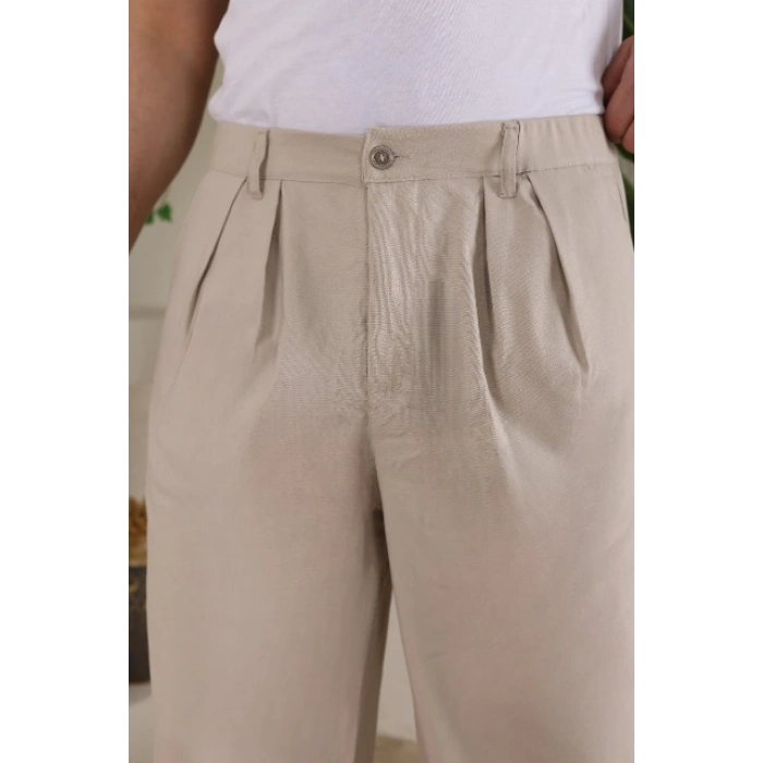 Erkek Beli Lastikli Pileli Baggy Pantolon