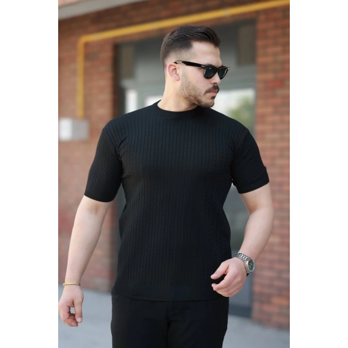 Erkek Bisiklet Yaka örgü Desenli Kısa örme Triko Kısa Kollu T-shirt