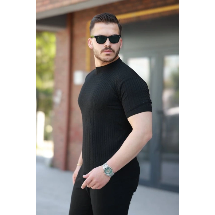 Erkek Bisiklet Yaka örgü Desenli Kısa örme Triko Kısa Kollu T-shirt