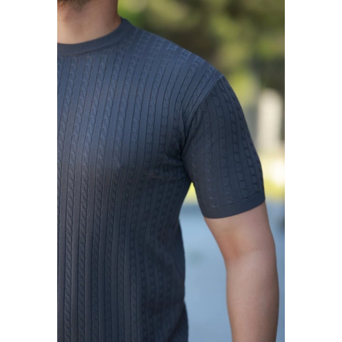 Erkek Bisiklet Yaka örgü Desenli Kısa örme Triko Kısa Kollu T-shirt