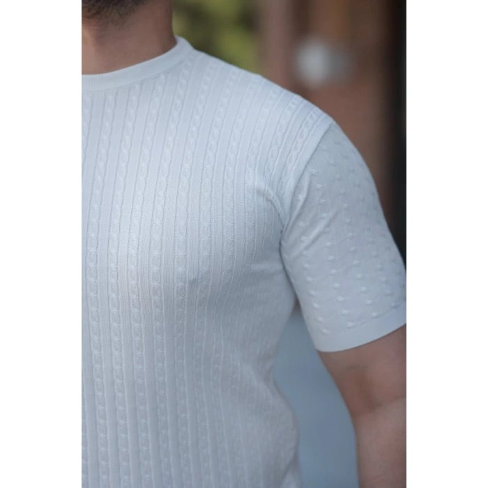 Erkek Bisiklet Yaka örgü Desenli Kısa örme Triko Kısa Kollu T-shirt