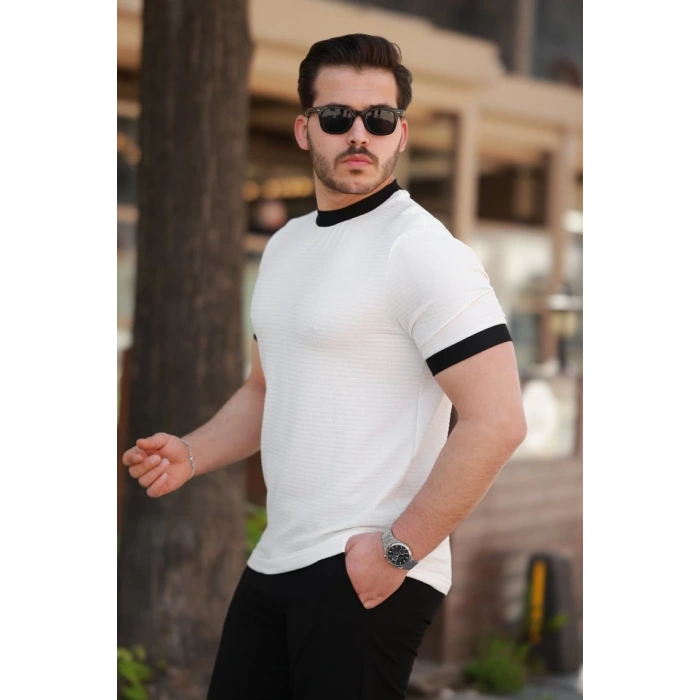 Erkek Bisiklet Yaka örme Pamuklu Kumaş Kısa Kollu T-shirt