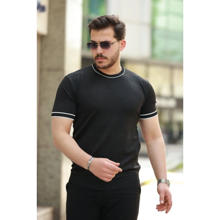 Erkek Bisiklet Yaka Ribanalı Kısa Kollu Tshirt