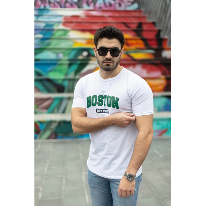 Erkek Boston Baskılı Süprem T-shirt