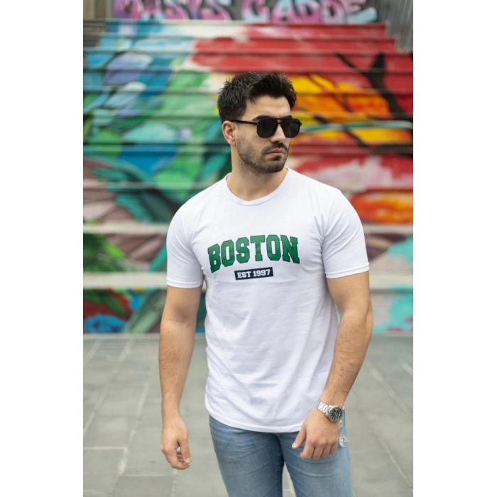 Erkek Boston Baskılı Süprem T-shirt