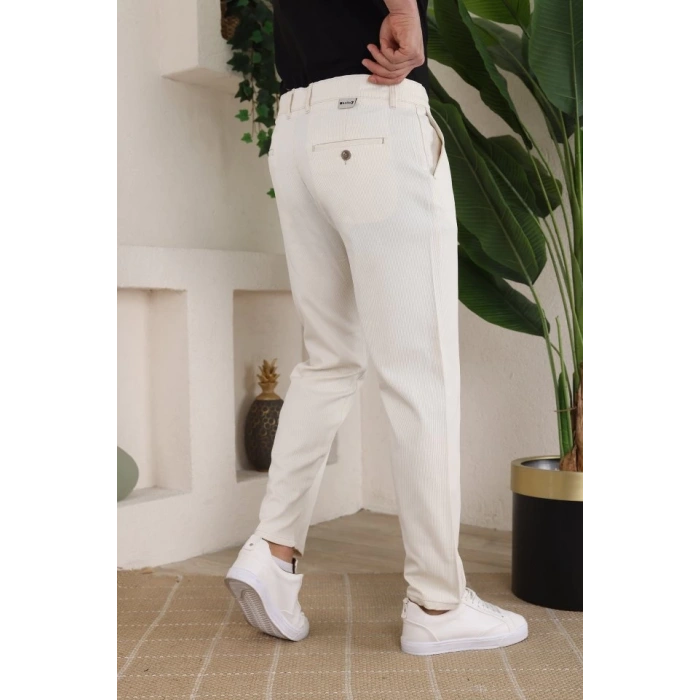 Erkek Casual Slim Fit Cord Desenli Kumaş Pantolon