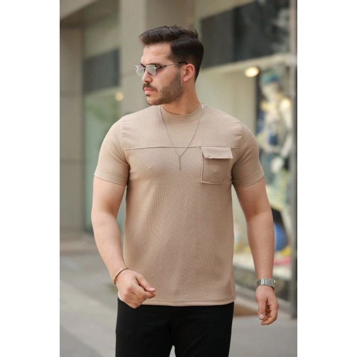 Erkek Cepli Kolyeli Kısa Kollu örme Kumaş Tişört