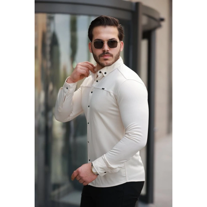 Erkek çıtçıt Düğmeli Dikiş Detaylı Uzun Kollu Gömlek