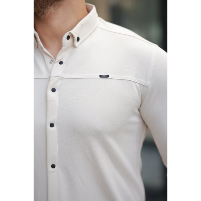 Erkek çıtçıt Düğmeli Dikiş Detaylı Uzun Kollu Gömlek