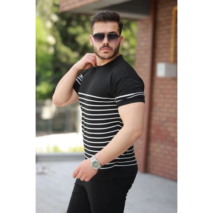 Erkek çizgi Desenli Bisiklet Yaka Kısa Kollu T-sihrt