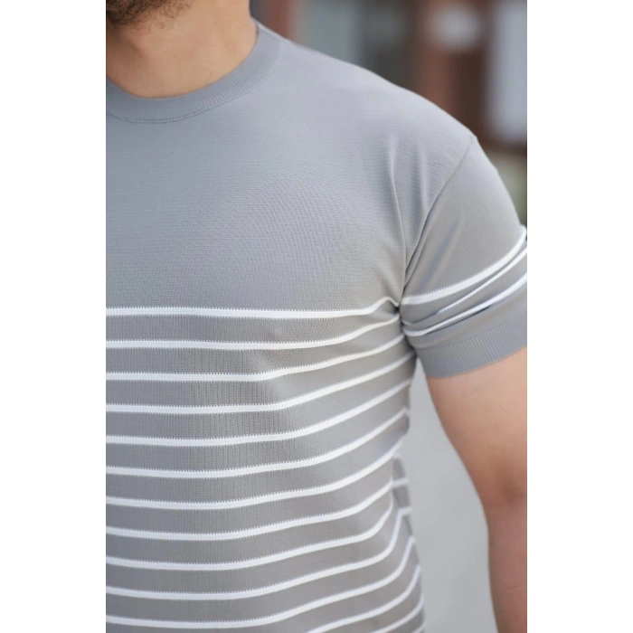 Erkek çizgi Desenli Bisiklet Yaka Kısa Kollu T-sihrt