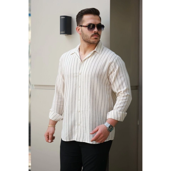 Erkek çizgili Keten Gömlek