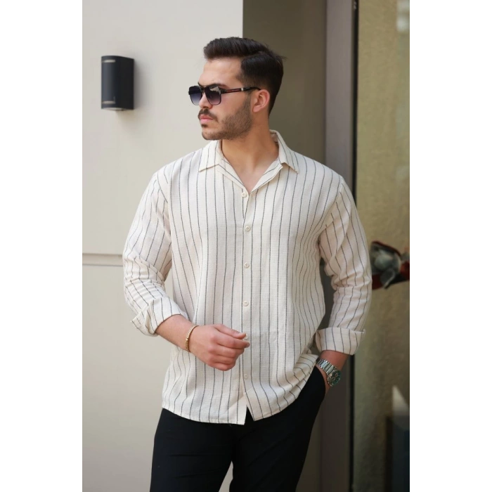 Erkek çizgili Keten Gömlek