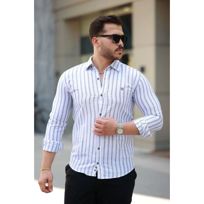 Erkek çizgili Uzun Kollu Gömlek