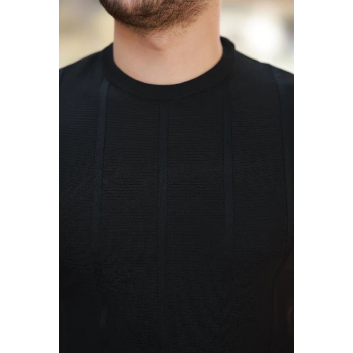 Erkek Desenli çizgi Kabartmalı Kısa Kollu Tişört