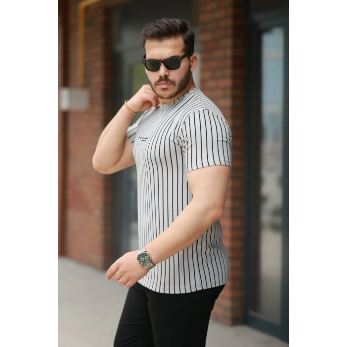 Erkek Dikey çizgili Ottoman Kumaş Kısa Kollu Tişört