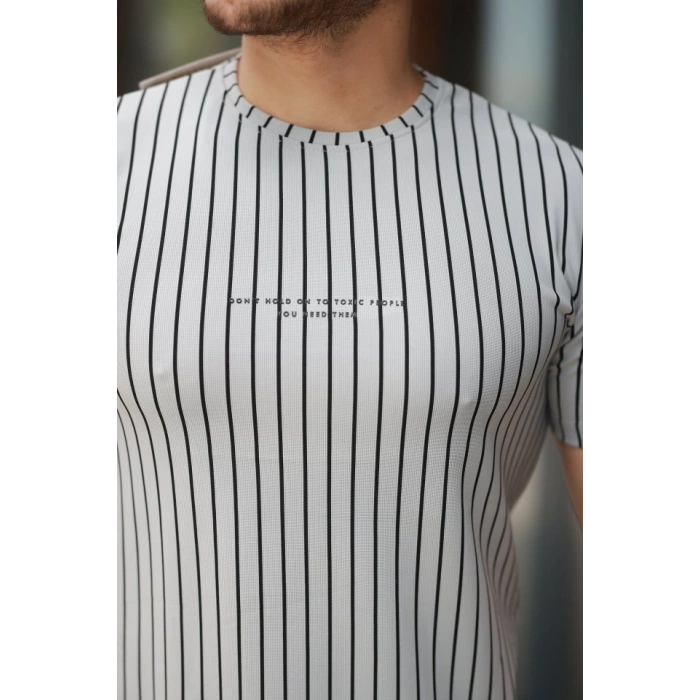 Erkek Dikey çizgili Ottoman Kumaş Kısa Kollu Tişört