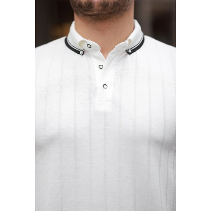 Erkek Düğme Yakalı Jakar Kumaş Kısa Kollu Tişört