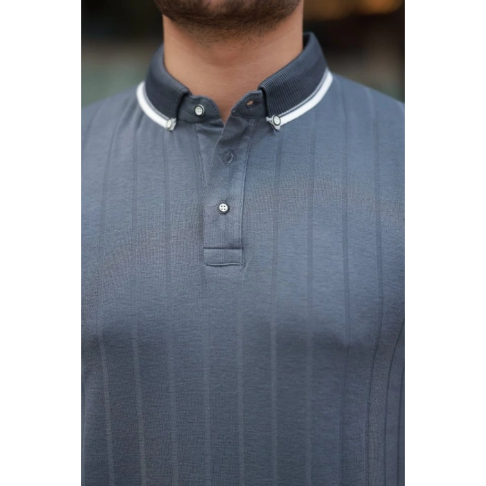 Erkek Düğme Yakalı Jakar Kumaş Kısa Kollu Tişört