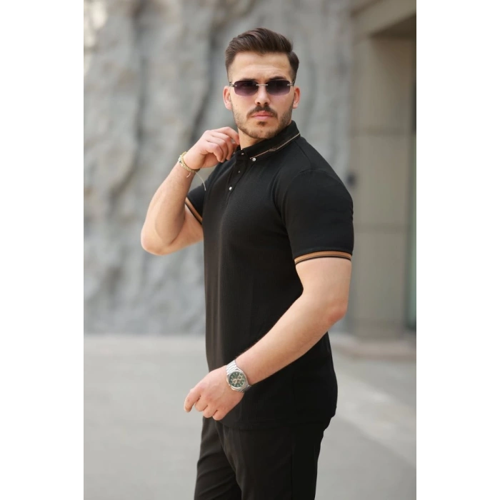 Erkek Düğmeli Yaka Waffle Kumaş Kısa Kollu Tişört