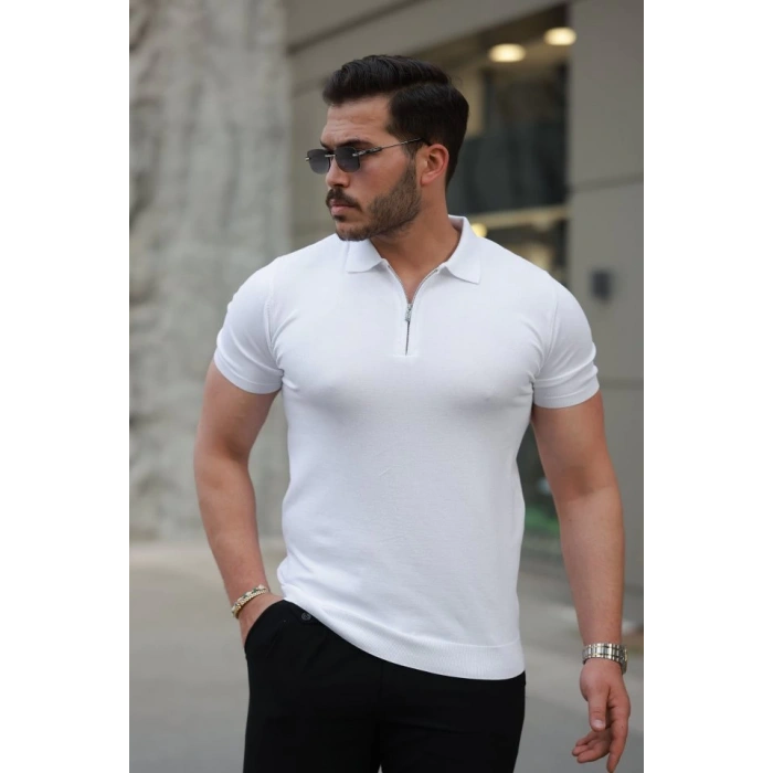 Erkek Fermuar Yakalı Kısa Kollu Tişört